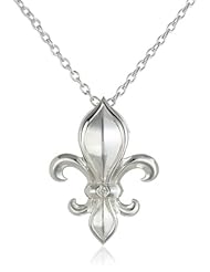 Sterling Silver Fleur-de-Lis with Diamond Pendant Necklace (0.01 cttw, I-J Color, I2 Clarity), 18"
