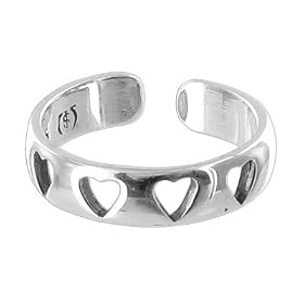 Sterling Silver 4 MM Wide Four Hollow Hearts Toe Ring