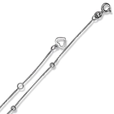 Schmuck-Pur Echt 925/- Silber Fußkette mit Herz und Zierkugeln