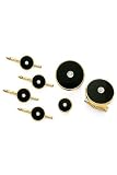 Solid 14k Gold and Onyx with Center Diamond Round Cufflinks, Tie Tac and Stud Set
