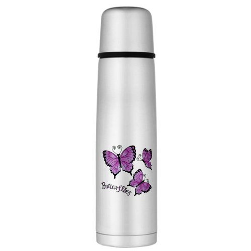 Large Thermos Bottle Pink Butterflies