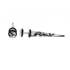 Fake Acrylic Taper - White with Balck - 16g Wire Stud - 2 Gauge - 43.75mm Length - Sold as a Pair