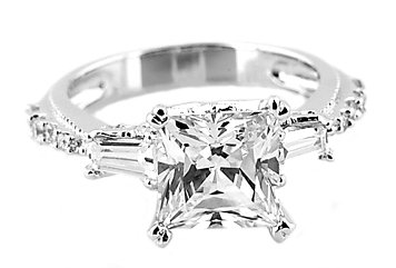 Princess Square Cut with Tappered Baguette (Total Approximately 2 Carats) Cubic Zirconia Cocktail/ Engagement Ring-Sterling Silver