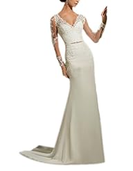 V-neck Lace Long Sleeves 2015  Dress with a Brush/Sweep Train 