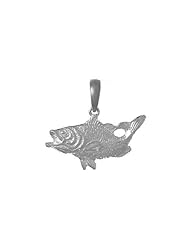 925 Solid Sterling Silver Nautical Necklace Charm Pendant, Open Mouth Bass Fish