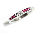 Platinum Anniversary Band or Stacking Ring, Channel Set Half Circle with Alternating Diamond and Ruby, Ring Size 4.5 (T.w 0.40)