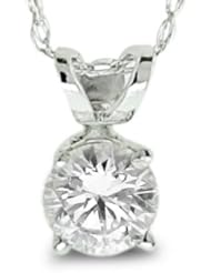 0.75 Ctw Solitaire Diamond Pendant With Chain GH/SI2-I1 14K White Gold