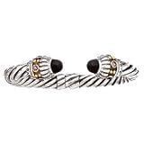 925 Silver & Onyx Cuff Bracelet with 14k Gold & Amethyst Accents