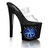 PLEASER Clear Black Platform Sexy Pole Stiletto Heels Strobe Lightning Sandals – Ladies UK 4 / EU 37 / US 7