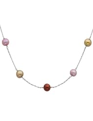 Multi Color Cultured Pearl and Silver Chain Linked Necklace