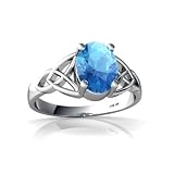 14K White Gold Oval Genuine Blue Topaz Celtic Trinity Ring