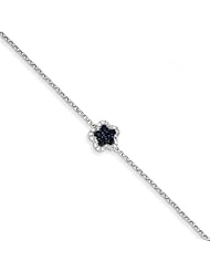 14k White Gold Diamond & Sapphire Flower W/ .5in Ext. Bracelet