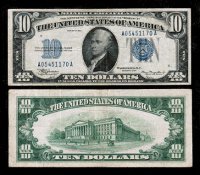 $10 Silver Certificate Blue Seal series 1934 Old U.S. Paper Money.