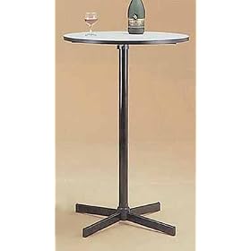 Black Bar Table w White and Black Laminated Top by Bar Stools