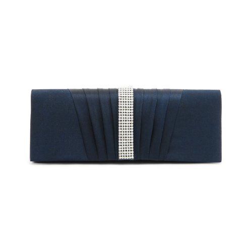 Damara Womens Pleated Satin Crystal Fashion Clutch Evening Bag