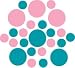 Set of 30 - Turquoise / Pink Circles Polka Dots Vinyl Wall Graphic Decals Stickers