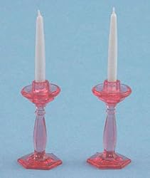 Dollhouse Miniature Chrysnbon Pink Candlesticks