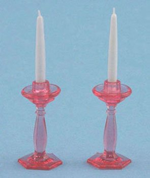 Dollhouse Miniature Chrysnbon Pink Candlesticks