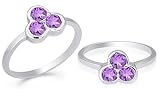 Round Cut Amethyst Three-Stone Ring Sterling Silver