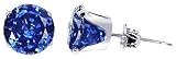 Sterling Silver 11 MM Round Blue Sapphire Cubic Zirconia Stud Post Friction Back Earrings
