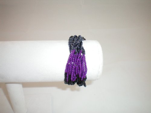 Bracelet Stretch multi line beads black purple pewter