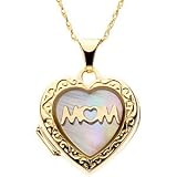 14K Yellow 16.50X15.24 Mother Of Pearl Heart Shaped mom Locket