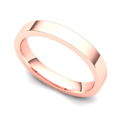 14k Rose Gold 3mm Classic Plain Flat Wedding Band Ring, 10