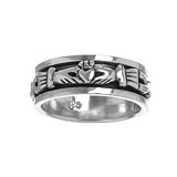 Mens Sterling Silver Claddagh Oxidized Spinner Ring