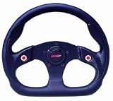 Fibertech Steering Wheel 13 in. x 11.5 in D-Shape 3.5 in Dish Inc. Styling Sleeve Black Leather w/Textured Black Carbon Fiber Weave Design Accents