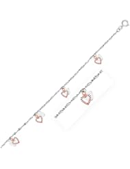 14K White and Rose Gold Anklet with Dual Heart Charms