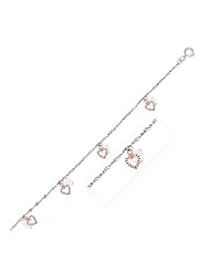 14K White and Rose Gold Anklet with Dual Heart Charms