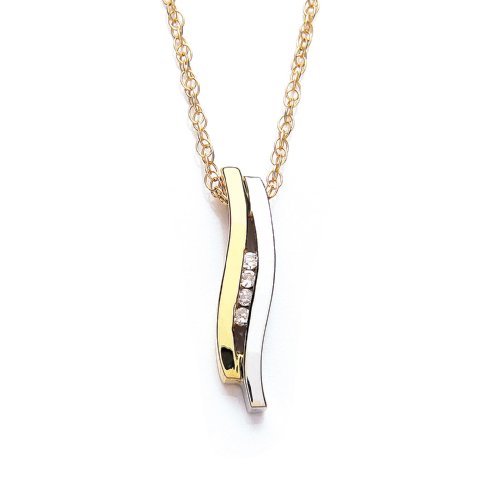 9ct Yellow & White Gold 4pt Diamond Stick Pendant 18 Yellow Gold Chain