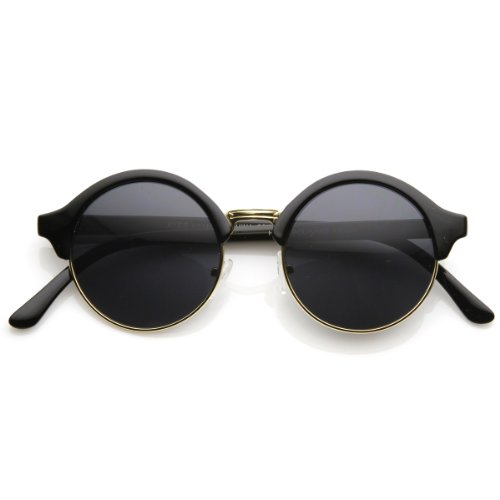 Vintage Inspired Classic Half Frame Semi-Rimless Round Circle Sunglasses