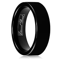 ENIGMA-8MM Black Tungsten Carbide Flat Wedding Band Ring (Size 10.5)