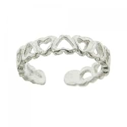 Multiple Heart Ladies Adjustable Toe Ring in Sterling 925 Silver