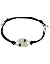 Sterling Silver 925 Oval Center Featuring Black and White Enamel Heart Accent...