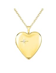 Gold over silver 0.01ct White Diamonds Heart Shaped Locket w/ Dia Necklace (G-H, SI1-SI2)