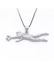 Sterling Silver Baseball Player Necklace Pendant with Box Chain