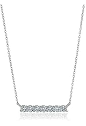 Platinum-Plated Sterling Silver Swarovski Zirconia Bar Pendant Necklace
