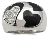 Black Enamel Heart Design Pave CZ Ring