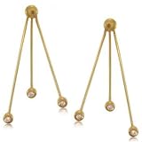 10K Yellow Gold Triple Stick Drop Earrings Six Diamonds