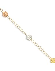 14k Tri-color Puff Flowers Bracelet, Best Quality Free Gift Box Satisfaction Guaranteed