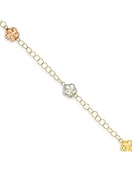 14k Tri-Color Puff Flowers Bracelet