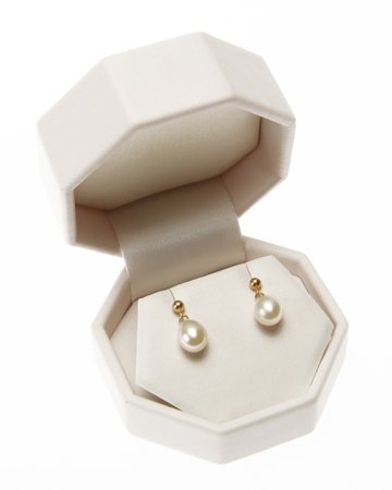 6 - 6 1/2 mm Fresh Water White Pearl Hanging Earings, with 14K Gold Clasp