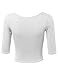 Basic Solid Half Sleeve Deep Crew Neck Crop Top White M