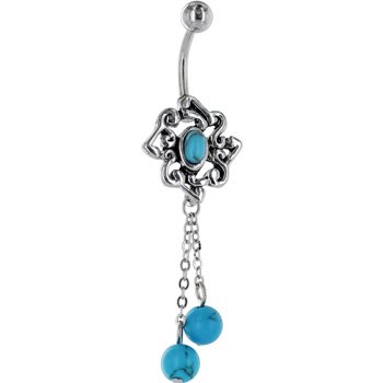 Vintage Southwest TURQUOISE FLOWER Dangle Belly Ring