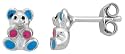 Sterling Silver Child Size Teddy Bear Earrings, w/ Blue & Pink Enamel Design, 1/4" (7mm) tall