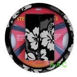 Hawaiian Steering Wheel Cover and Shoulder Pad - Charcoal Black Hawaii Hibiscus Floral Print