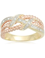 Yellow and Rose Gold Plated Sterling Silver Crisscross Rope Diamond Ring (0.05 cttw, I-J Color, I2-I3 Clarity)