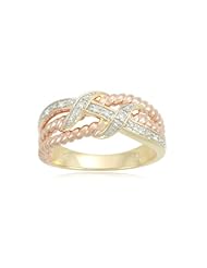 Yellow and Rose Gold Plated Sterling Silver Crisscross Rope Diamond Ring (0.05 cttw, I-J Color, I2-I3 Clarity)